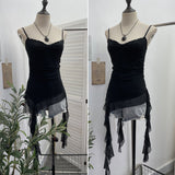 Real Shooting Thrombial Rivet Sling Skirt Design Lotus Side Ribbon Ribbon Vest Dye Net Yarn Sleeveless Top Lady 1275