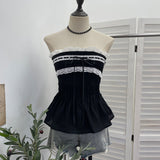 Sleeveless Strapped Braided Waistcoat With Lace Lace Spliced Folded Bodysuit 9325