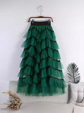 Lace Jagged Cake Skirt Net Dress Long Dress 2025 Autumn And Winter New High-Rise Thin Fairy Ponum Skirt Skirt