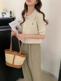 Fashion Embroidered Collar Half Zipper Short-Sleeved Sweater Knitted Women's Spring New Languid Top Casual