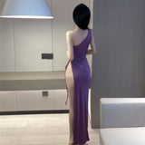 Slanted Shoulder Sloping Belt Long Skirt Pure Summer Money To Open The Forked Ass Dress Woman
