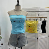 Real Shooting Millennium Spice Girls Out-To-Shoulder Print Split Hole Tector-Throw Vest With Bra Pad Short Sleeveless Top 1301