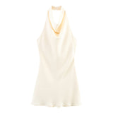 2025 Summer New Female Fashion Sexy Hot Girl Silk Lily Hanging Neck Dress 8741074