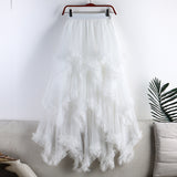 Sweet And Irregular Mesh Dress 2025 New High-Waist Long A-Word Pon Pomong Fairy Cake Skirt Half-Dressed Woman