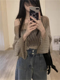 Gradient Color Hollow Ice Cream Sunscreen Women Summer Loose Lazy Thin Air Conditioning Hood Design Sense Knitting Long Sleeve