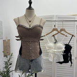 Real Shoot Babes Y2k Lace With Chest Cushion Splicing Sling Sling Back Zipper Short Top Lady 6228