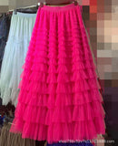 Net Yarn Splicing Cake Skirt 2025 Spring, Summer And Autumn And Winter New Medium And Long Skirt A-Word Long Skirt Pong Yarn Skirt