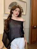 Famous Wind Fashion Lazy Shoulder Shoulder Ice Silk Summer Sexy Thin Coat Loose Cloak Sunscreen Shirt Woman
