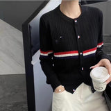 2025 Autumn And Winter New Women's Design Feel Cardigan Sweater Female Hit Striped Ocean Gas Age Cut-Down Knitting Top