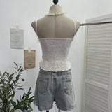 Picts Babes Sling Vest Female Feather Splicing Lace Nails Lily With Chest Pads Short Top 9296