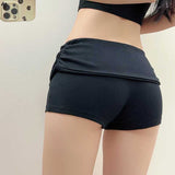 Solid Color Low-Rise Lateral Waist Waist Sports Shorts Female Pack Elastic Leisure Bottom Hot Pants