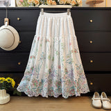 Sweet Little Fresh Flower Embroidery Hollow Skirt Girl Spring 2026 Tight High Waist Thin A Word Big Swing Umbrella Skirt