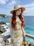 New Chinese Retro Sling Dress Woman's New Elegant Waist Repair Open Bag Hip Skirt Fishtail Skirt Two-Piece Set Of Women