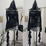 Real Shooting Niche Does Not Hit The Wasteland Hottie Wearing Hooded Holes Long Sleeves Irregular Ribbon Clothing 9297