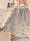 Gentle Han Si Pieces Of Flowers Skirt With High Waist Long Skirt New Loose Thin A Skirt Big Skirt