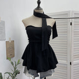 Real Shooting Pure Lust Wind Hanging Neck Tie With Chest Vest With Chest Skirt Swing Thin Wrapped Chest Sleeveless Top 9131