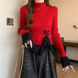 New Chinese Fake Two Knitted Shirt Women Autumn And Winter Explosion Black Turtleneck Inside The Bottom Shirt Design Top
