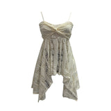Real-Shooting Lace Tling Folded Sling Vest Irregular Skirt Shaved Thin Holiday Wind Sleeveless Top 1029