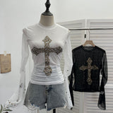 Real Shooting Heavy Industry Design Sense Cross Rivet Water Drill Waste Soil Horn Sleeve Double Mesh Yarn Trinket 2706