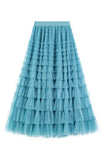 Net Yarn Lotus Leaf Side Temperament Skirt Women's Dress 2025 Spring And Autumn New Famous Woman Long Dress Thin Cake Skirt 2210