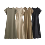 Spring 2025 New Women's Silk Silk Texture Solid Color Sleeveless Long Fan Flute Dress Woman
