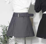 Real Shooting With Belt Open Fork High Waist Thin Pants Skirt Women's Summer New A-Shaped Hip Half Short Skirt 8906