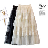 Spring And Summer New French Lace Splicing Wave Point Super Fairy Mesh Dress Embroidered Cake Half-Dress Korean Women's Dress