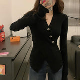 Pure Desire And Thin V-Neck Sweater Cross A4 Waist Repair Open Fork Knitted Long Sleeves Top