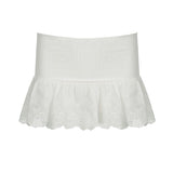Thai Romantic Atmosphere Full Of This White Splicing Short Skirt Folded High Waist Design Super Waist Fine Lace Skirt