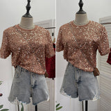 Red Lidg Short-Sleeved T-Shirt Woman 2025 Spring Dresses Loose Lime Bling Blouse 1059