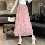 Wave Roll High-End Folded Half-Body Dress Women's Spring 2025 New High-Rise Thin Long A-Word Big Swing Yarn Skirt