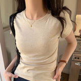2026 Early Spring Shoulder T-Shirt Women's Short-Sleeved Summer Slimming With Pure Cotton Bra Elastic Tight Body