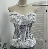 Pure Hottie Net Yarn Bow Braid Vest With Anti-Slip Strip Short Slipless Top 2823