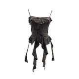 Dark Wasteland To Make Old Hole Slings Vest Irregular Lotus Side Ribbon Short Sleeveless Top 9238