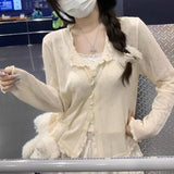 Korean Hollow Thin Sunscreen Knitted Women's Summer 2026 New Chic Loose Short-Sleeved Open-Shirt Top