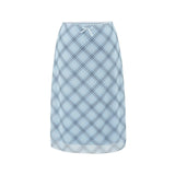 Blue Lattice Mesh Dress Girl 2026 New Summer Babes Waist Fishtail Ass Skirt