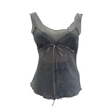 Pictonic Tau Tuft Tulle V-Neck Sling Vest Folded With Bows Short Top Female 6185