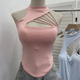 Real Shooting Thai Hottie With Chest Cushion Hollow Sexy Sling Vest Hanging Neck Slim Figure Sleeveless Top 6288