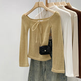 Unique Small Sweater Shoulder-To-Shoulder Bow Tie With Knitted Bottom Shirt Women's New Top In Early Spring
