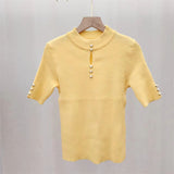 Spring And Summer With A Small Suit And Bottom Shirt Women's Design Sense Of Small Half-High Collar New Knitted Shirt T-Shirt