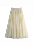Two Sides Wearing Pit Strip Net Yarn 100-Fold Skirt 2025 Spring And Summer New Ice Silk A-Word Umbrella Skirt In The Long Skirt