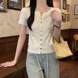 Design Sense Of Small Single-Dcupuncture V-Neck Open Fork Front-Sleeve Knitted Women 2025 Summer New Top