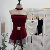 Real Shooting Babes Hand Knotted Metal Buckle Strapped Bra Vest Around The Neck Irregular With Chest Pad Top 9303