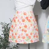 Oil Painting Print High-Rise Half-Dress Anti-Light A-Word Bag Babes Holiday Broken Flower Short Skirt Female 6116