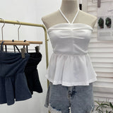 Women's Clothing Out-Of-Shoulder Hanging Neck Small Sling Vest Outside Wearing Braided Short Sleeveless Top 88951