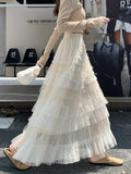 2025 New Sweet Slim Dress Women's Autumn And Winter Purple Gradient Mesh Yarn Long Cake Skirt Skirt