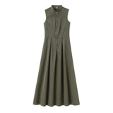 Spring 2025 New Women's Dress French Design Round Neckless Sleeveless Commuting Temperament Fan Flute Dress