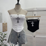 Spice Girl Cross Letter Print Chest Vest Short-Term Umbilical Repair Body Elastic Sleeveless Top 1225
