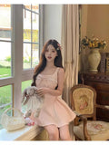 French Pink Bow Sling Dress Women's Summer 2026 New Waist A-Word Princess Punt Skirt