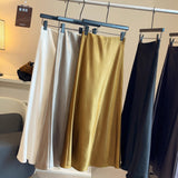 2025 New Thick Acetic Acid Fascination Silk Gloss Fishtail Half Skirt Women's A-Word Bag Hips Thin-Skinny Skirt